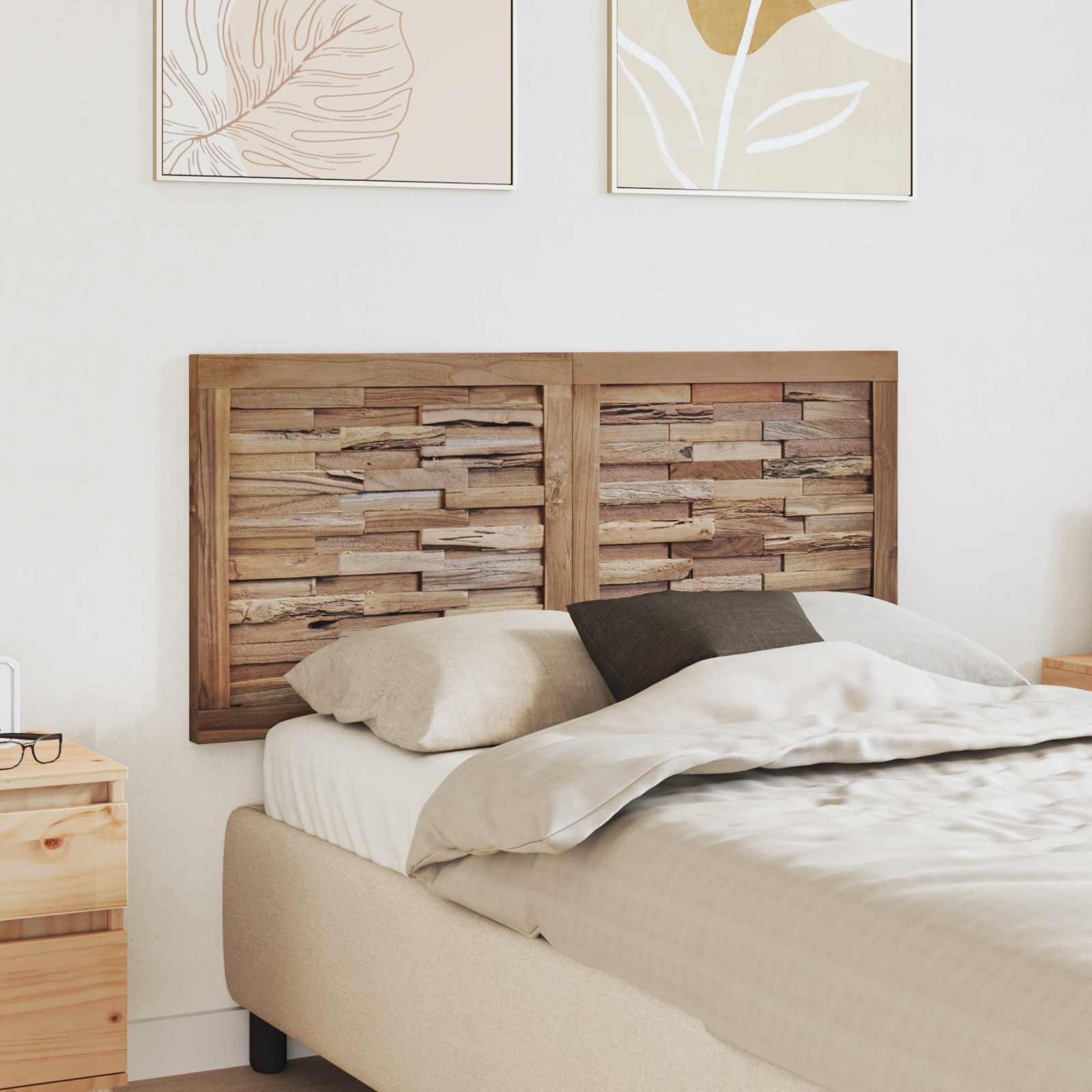 Sengegavl i massiv teak - naturfarvet 120 × 55 cm, vægmonteret