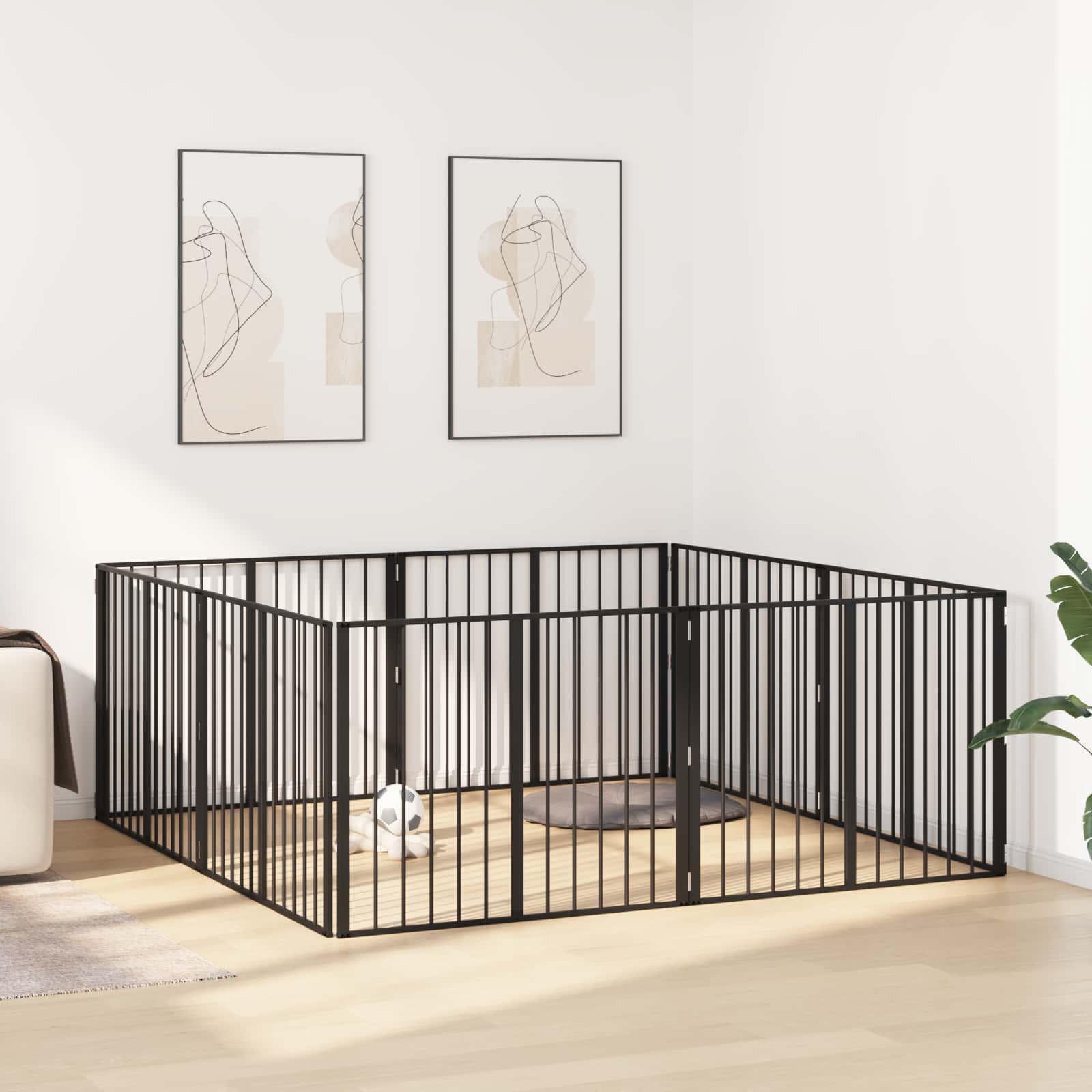 Hundedør 8 stk Sort 100 x 80 cm Galvaniseret stål billede
