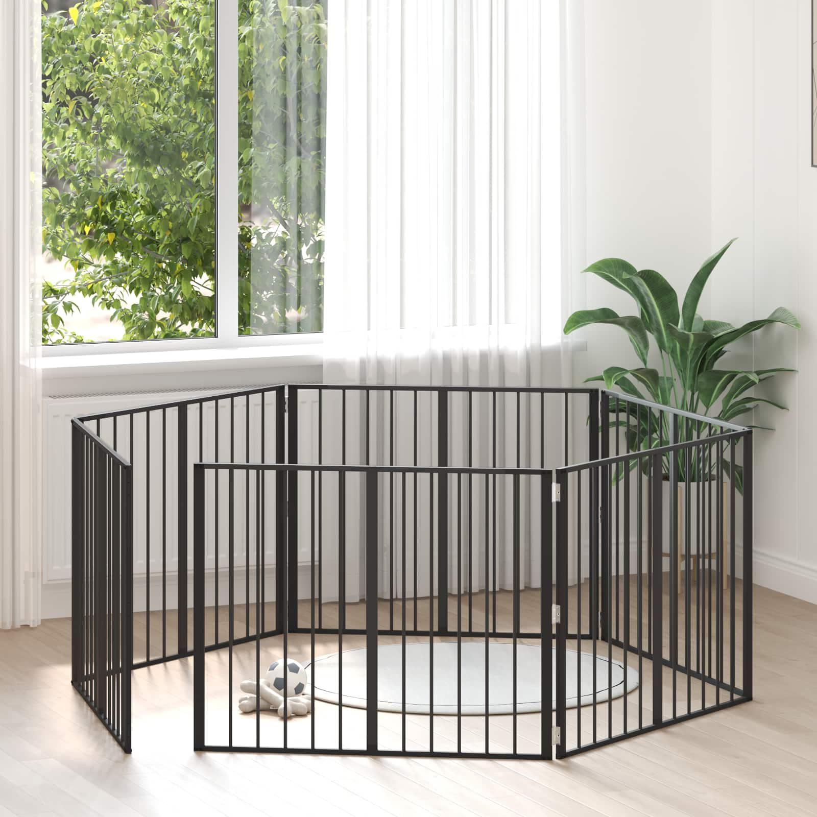 Hundedør 6 stk Sort 100 x 80 cm Galvaniseret stål billede