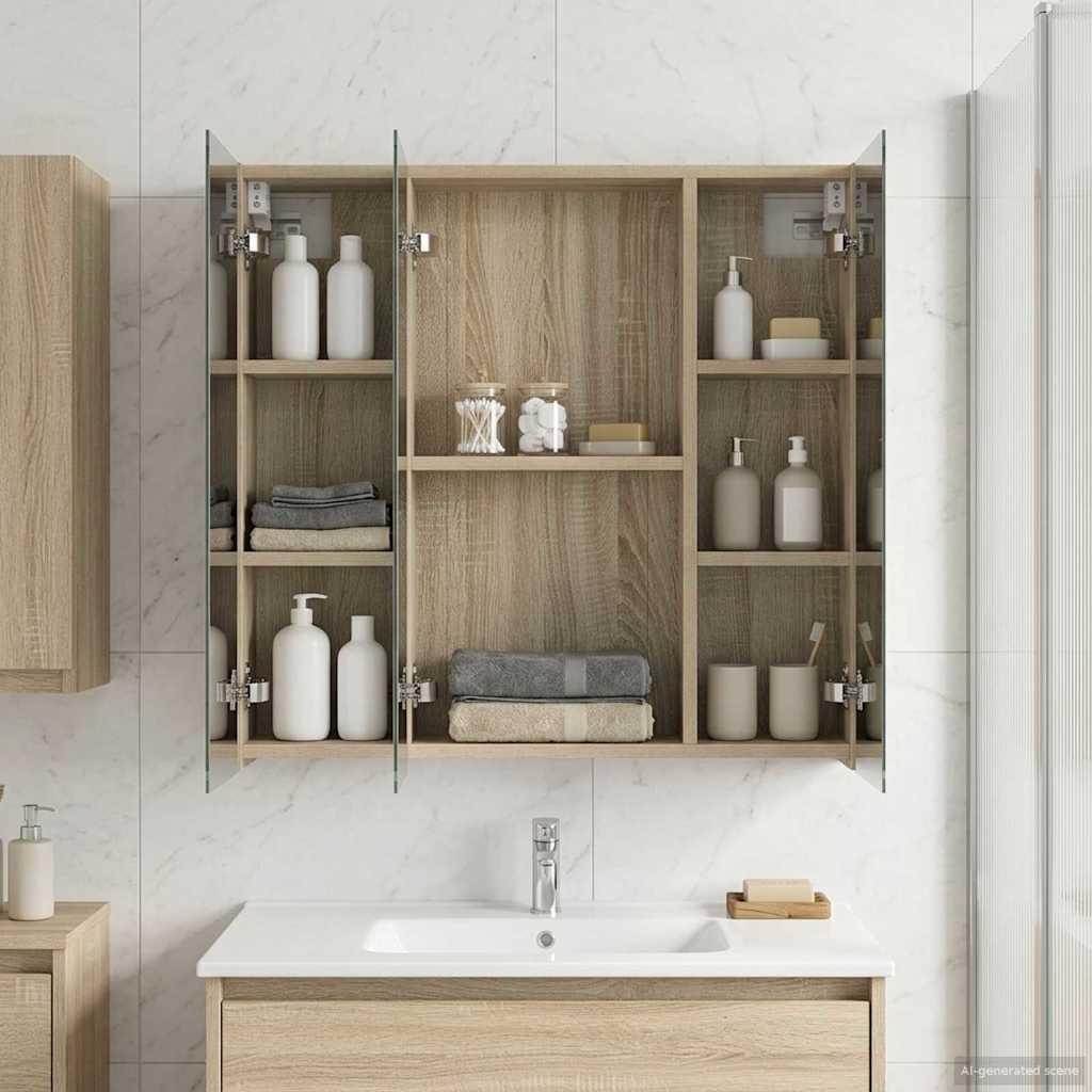 Badeværelsesspejlskab Sonoma eg 70 x 14,5 x 70 cm billede