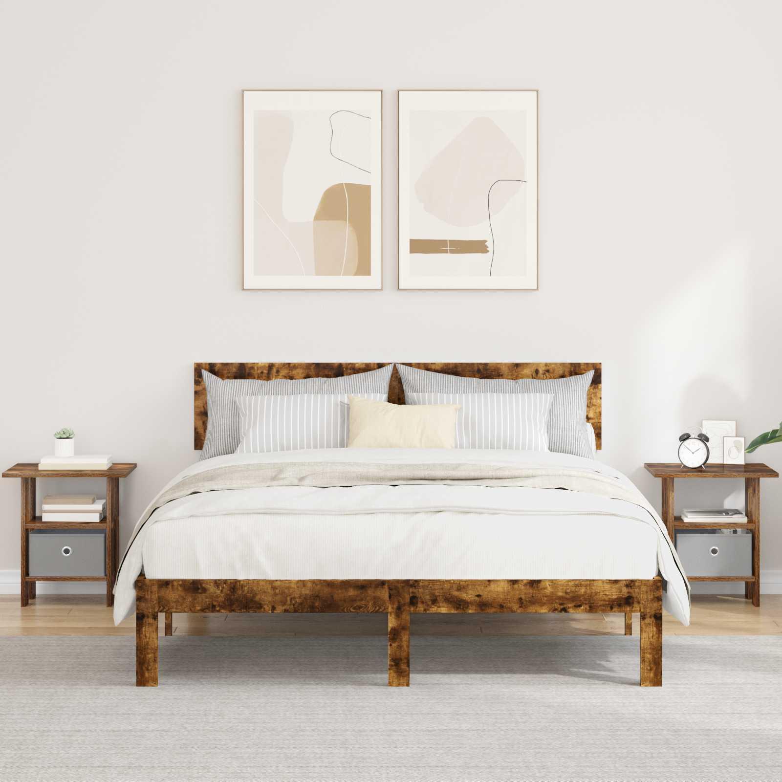 Sengebord 2 stk Røget eg 41 x 40 x 45 cm Konstrueret træ billede