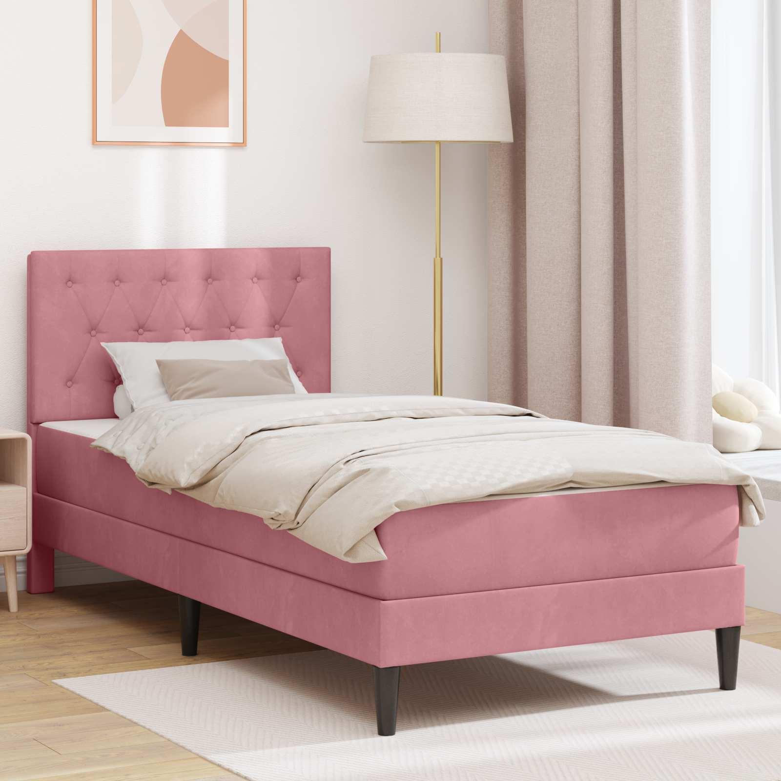 Sengeramme med madras med hovedgærde Lyserød 100 x 200 cm Fløjl billede