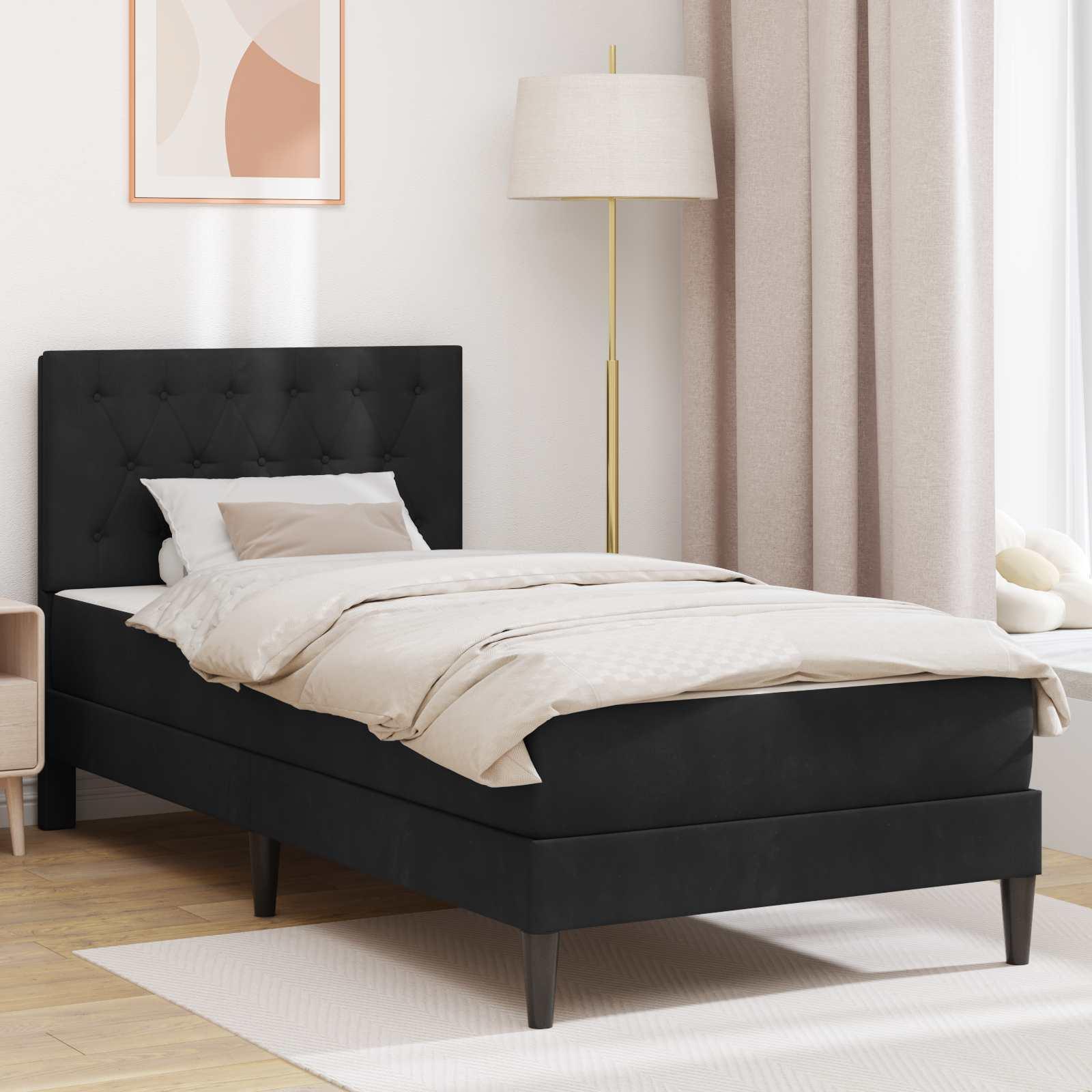 Sengeramme med madras med hovedgærde Sort 90 x 190 cm Fløjl billede