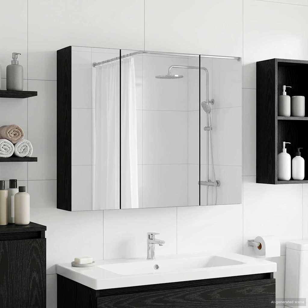 Badeværelsesspejlskab Sort eg 60 x 14,5 x 50 cm Konstrueret træ billede
