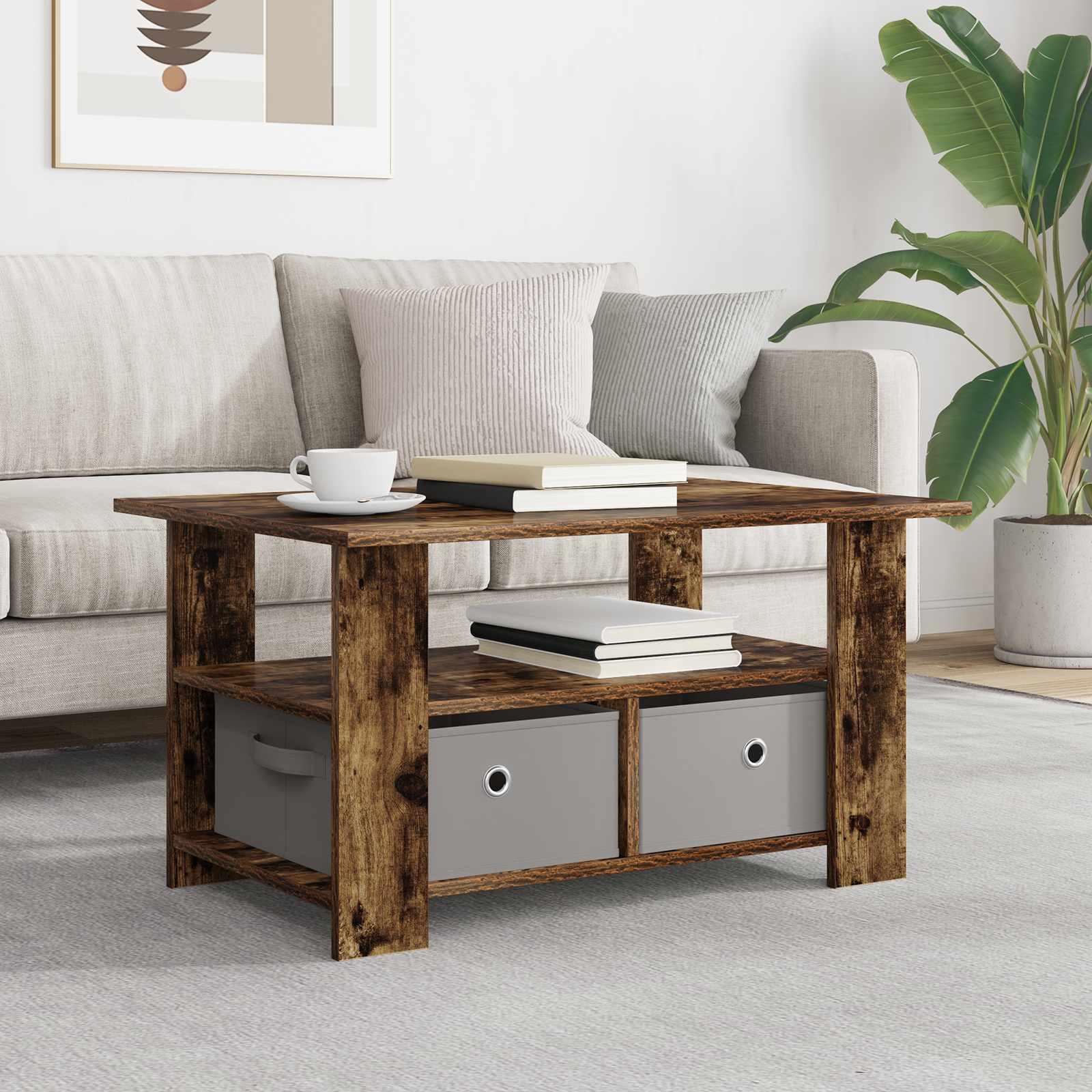 Sofabord med skuffe Røget eg 77 x 55 x 42 cm Konstrueret træ billede