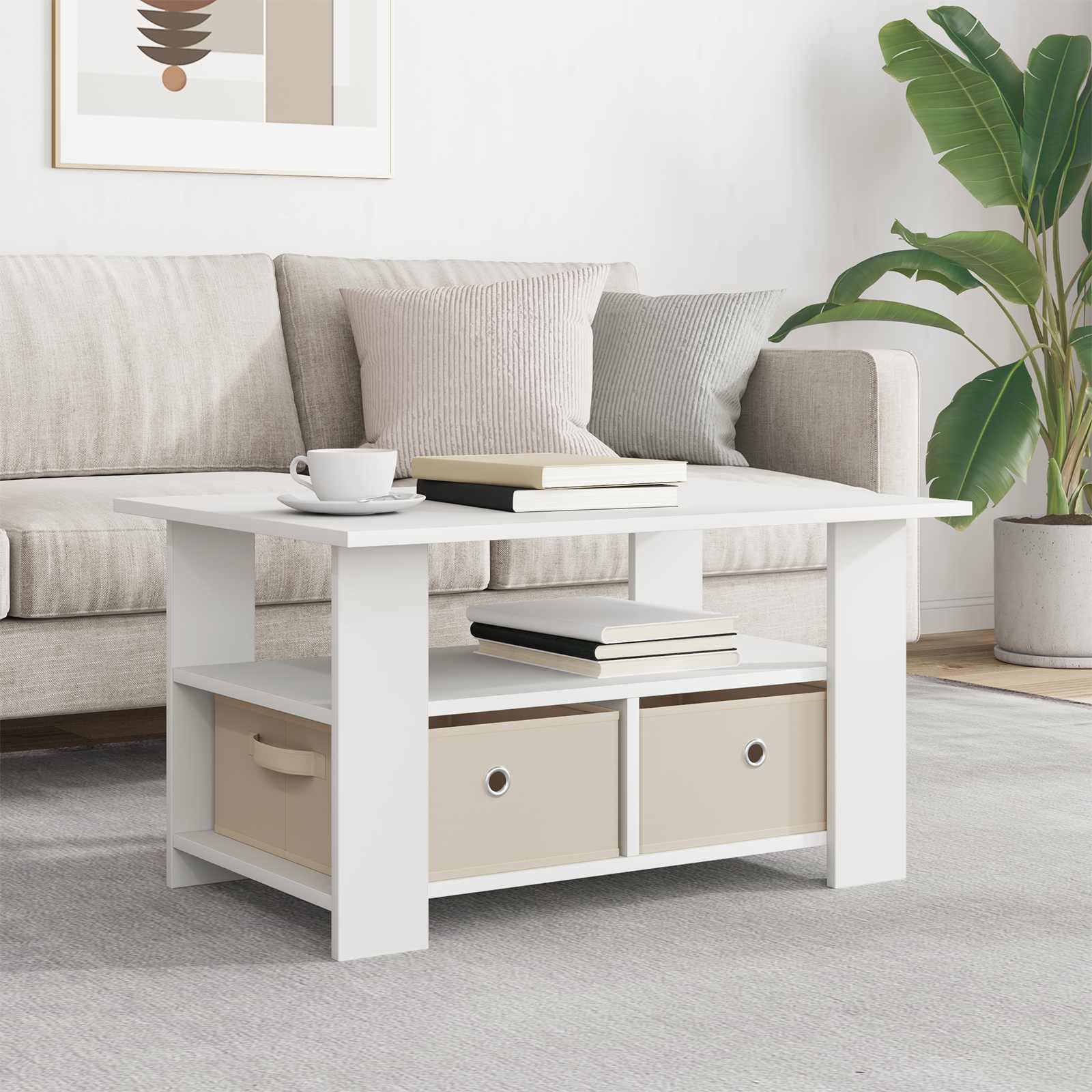 Sofabord med skuffe Hvid 77 x 55 x 42 cm Konstrueret træ billede