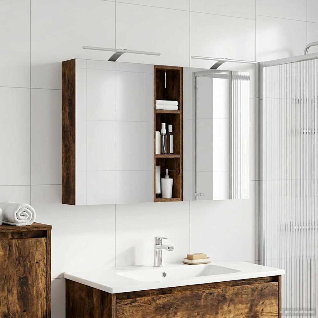 Badeværelsesskabsæt 3 stk 120 x 14,5 x 70 cm Konstrueret træ billede