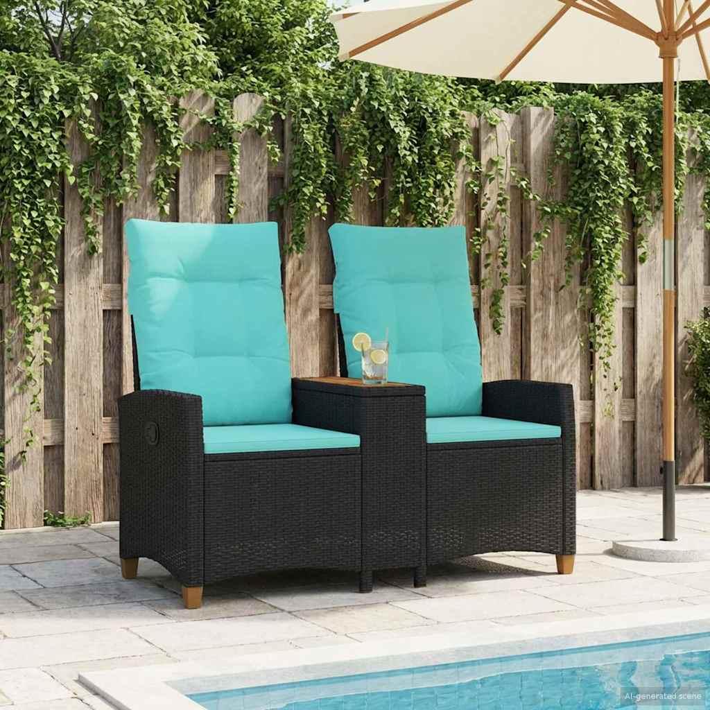 Reclining Bench med Bord Sort og turkis 126 x 65 x 112 cm billede