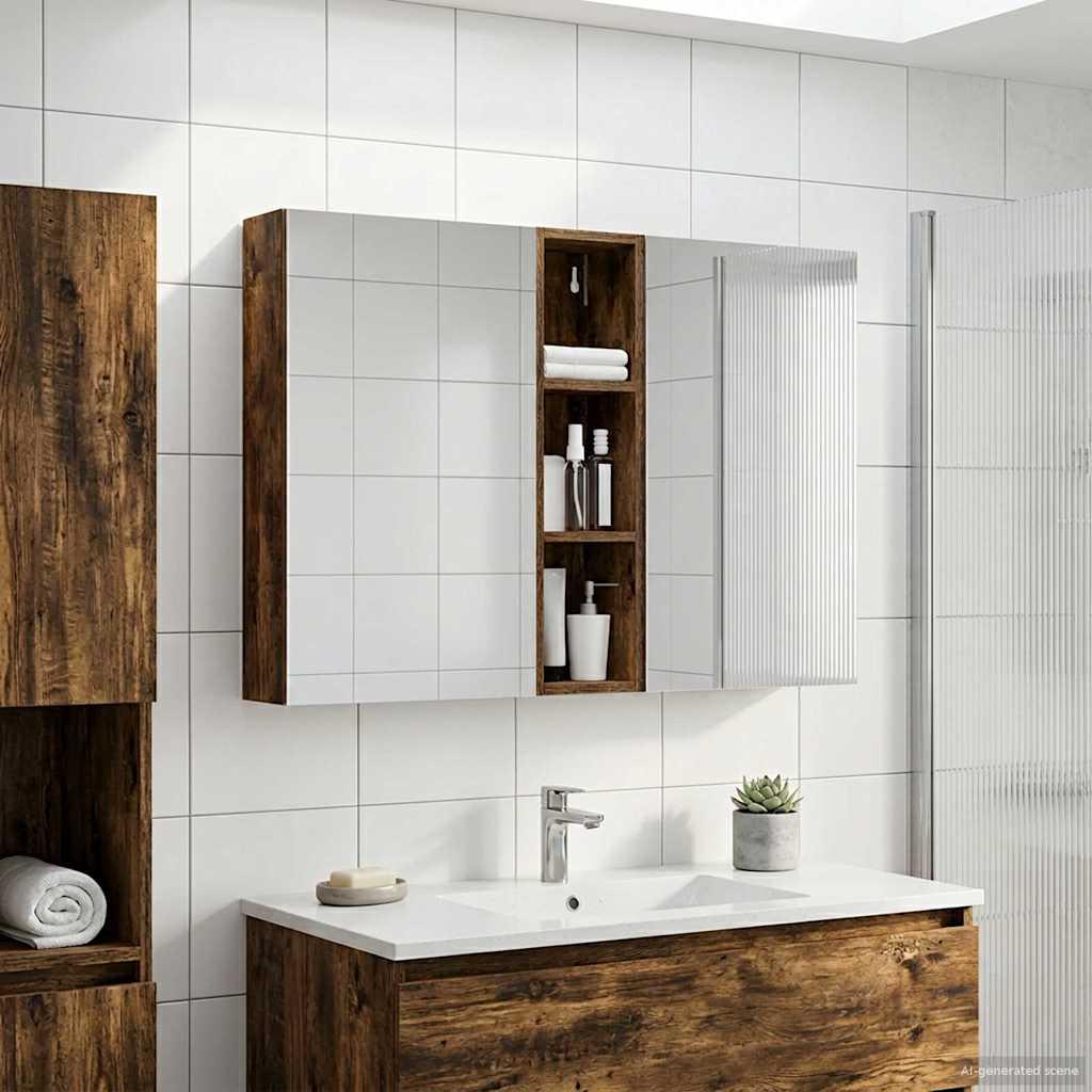 Badeværelsesskabsæt med spejl og LED - 120 × 14,5 × 70 cm, konstrueret træ, 3 dele billede