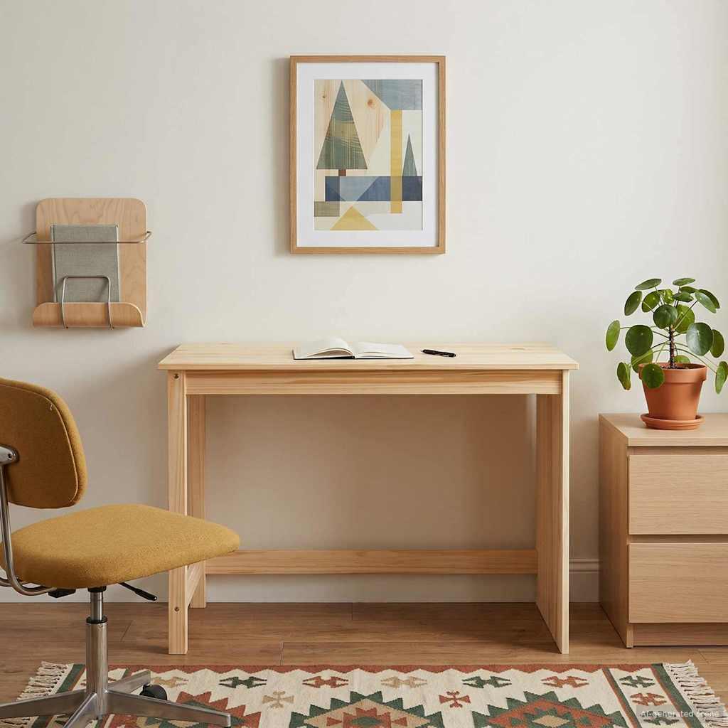 Skrivebord i massivt fyrretræ - brun, 112 × 50 × 75 cm billede