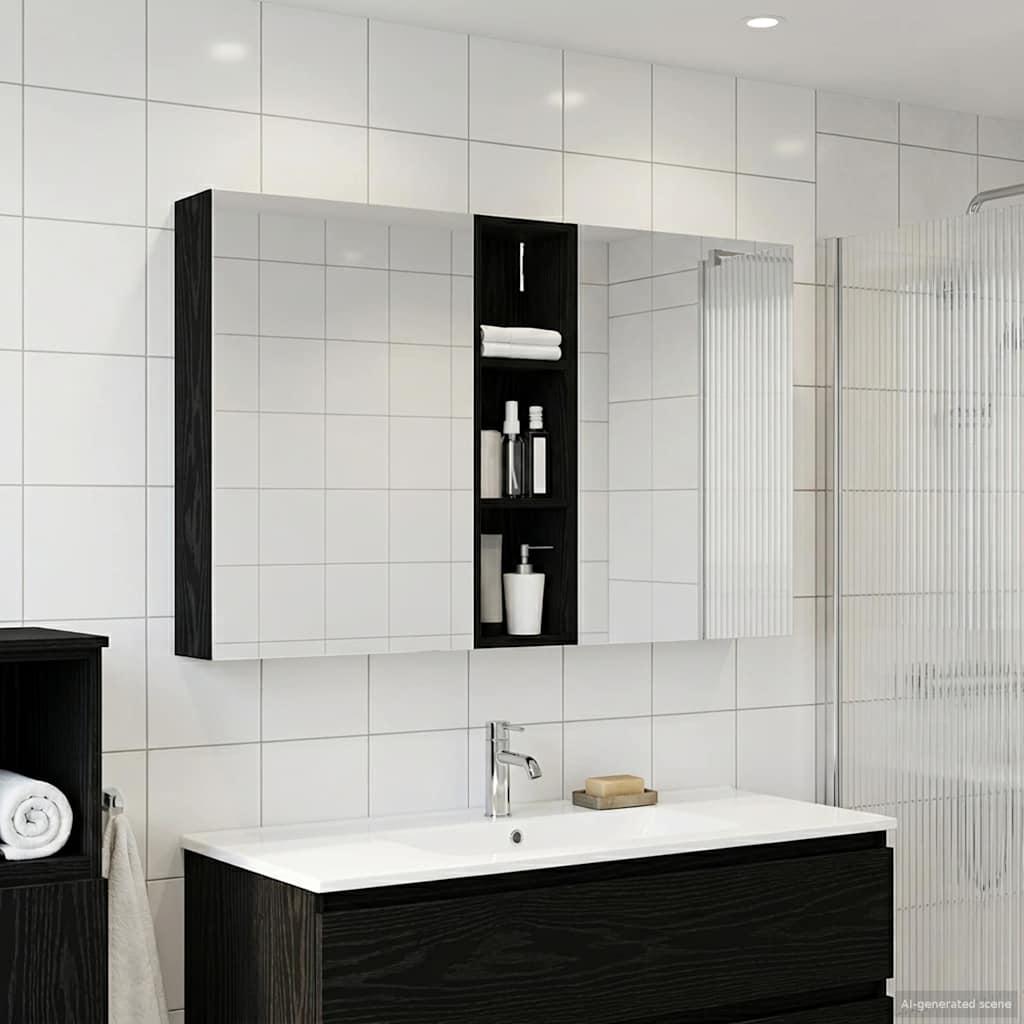 Badeværelsesskabsæt med LED og tovejs spejl - 120 × 14,5 × 70 cm, konstrueret træ, væghængt billede