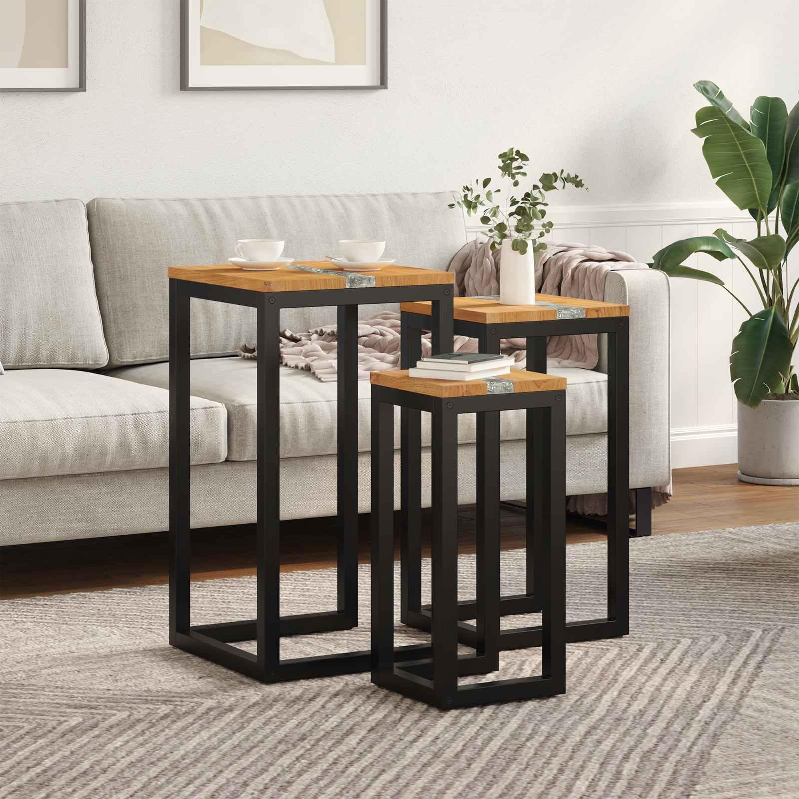 Nesting Bord 3 stk Brun Massiv Teaktræ billede