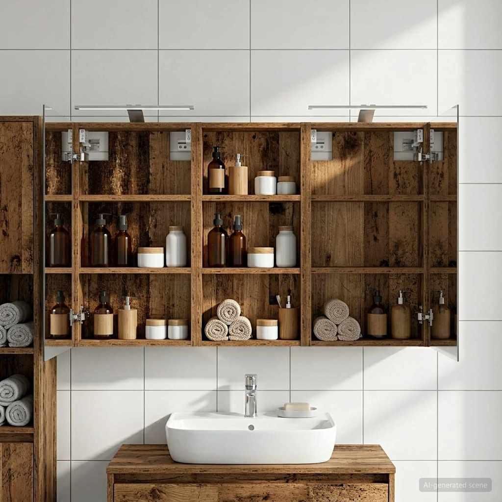 Badeværelsesskabsæt 3 stk 110 x 10,5 x 60,5 cm Konstrueret træ billede