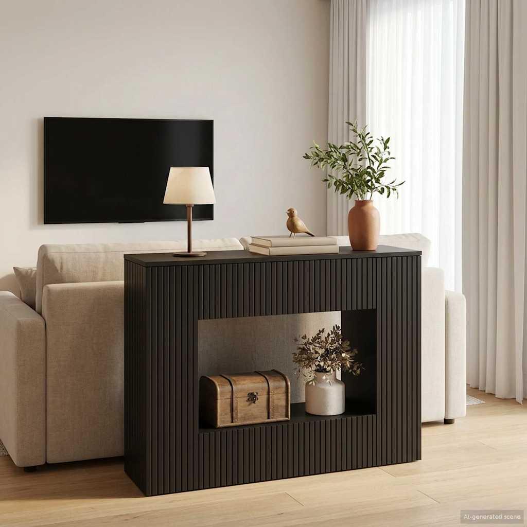 Konsolbord Stribet Sort 101 x 29 x 74 cm Konstrueret træ billede