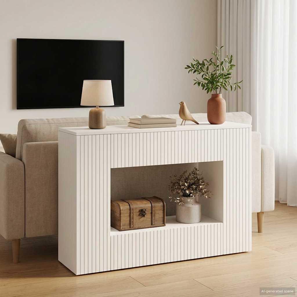 Konsolbord Stribet Hvid 101 x 29 x 74 cm Konstrueret træ billede
