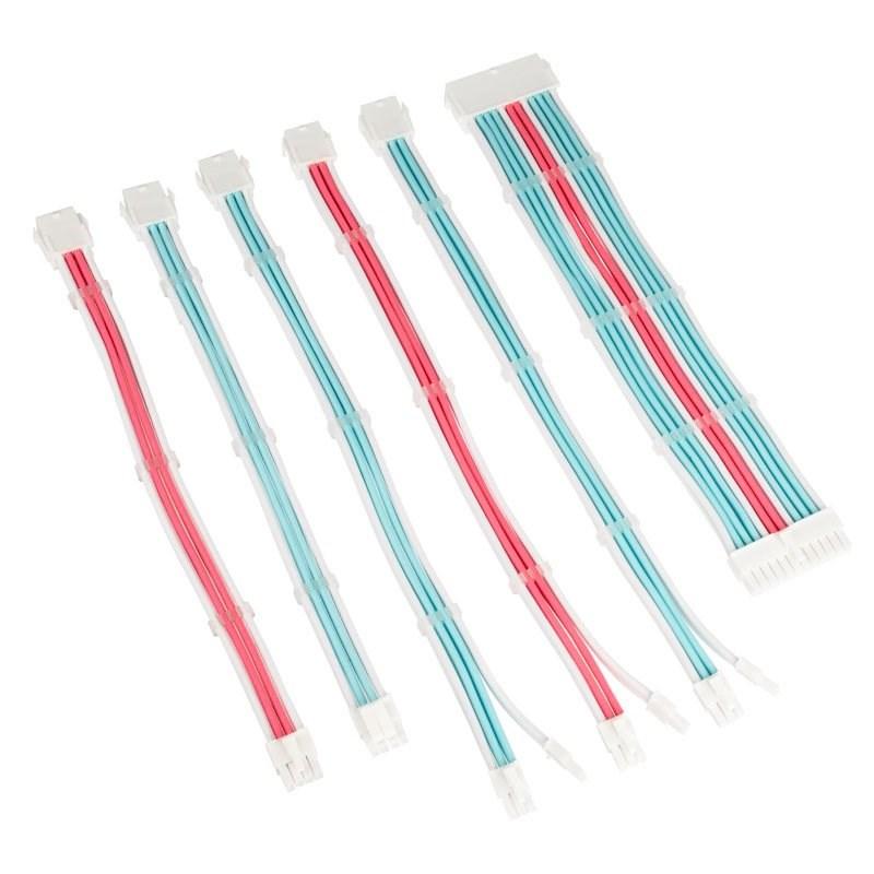 KOLINK Core Adept flettet kabel-forlængersæt - Brilliant White/Neon Blue/Pure Pink billede