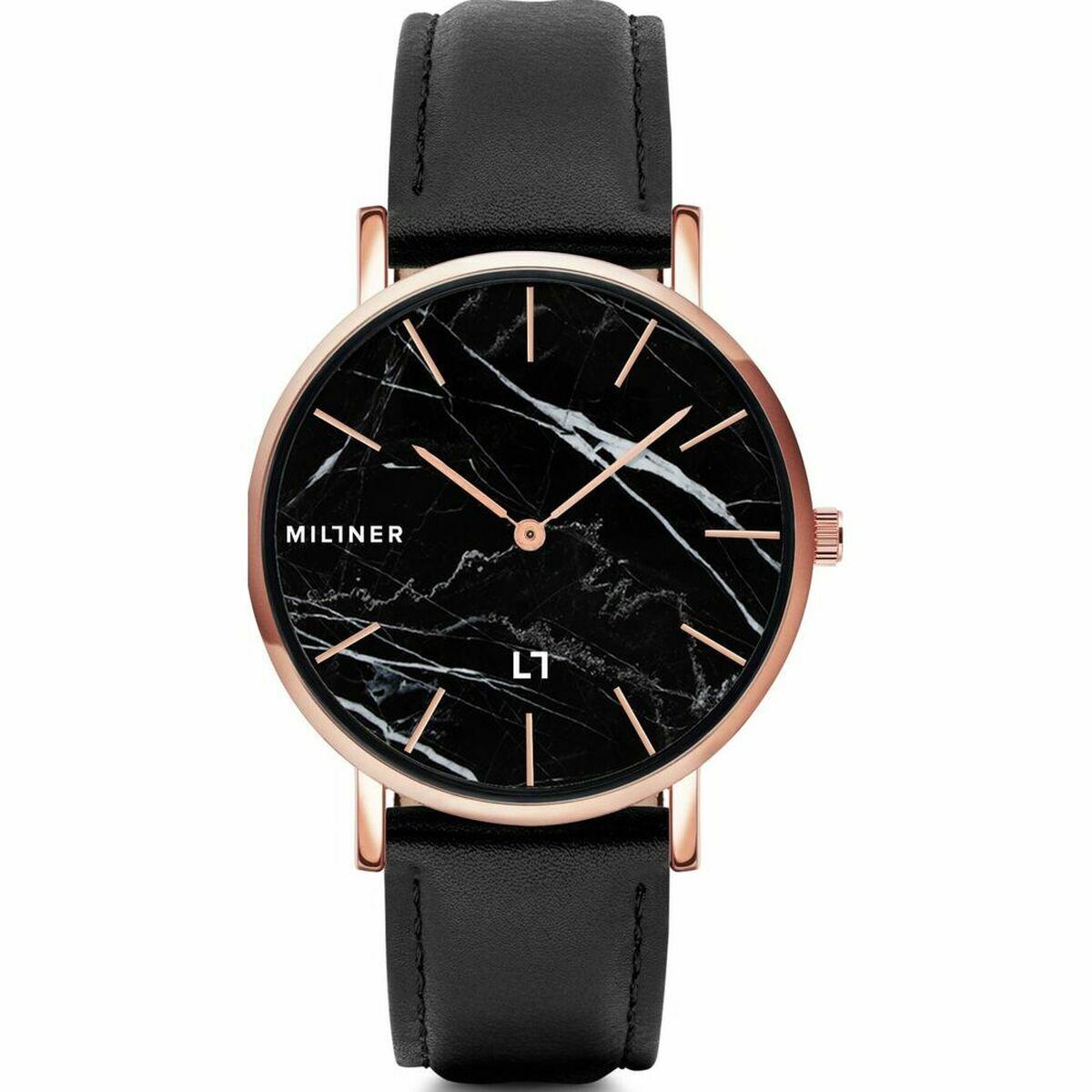 Millner dameur - kvartsarmbåndsur Ø 39 mm, sort marmorlook billede