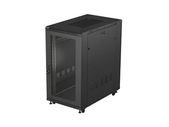 Lanberg 19" rackskab, gulvmodel 22U - 600 × 1.000 mm, sort, perforerede døre (flat pack) billede
