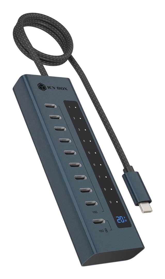 ICY BOX 10‑ports USB‑C Gen 2 hub - aluminium, 20 W PD billede