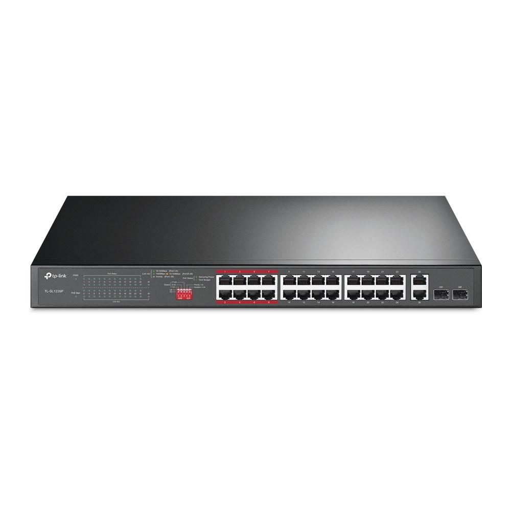 TP-Link TL-SL1226P 24-port 10/100 Mbps + 2x Gigabit Unmanaged PoE+ switch billede