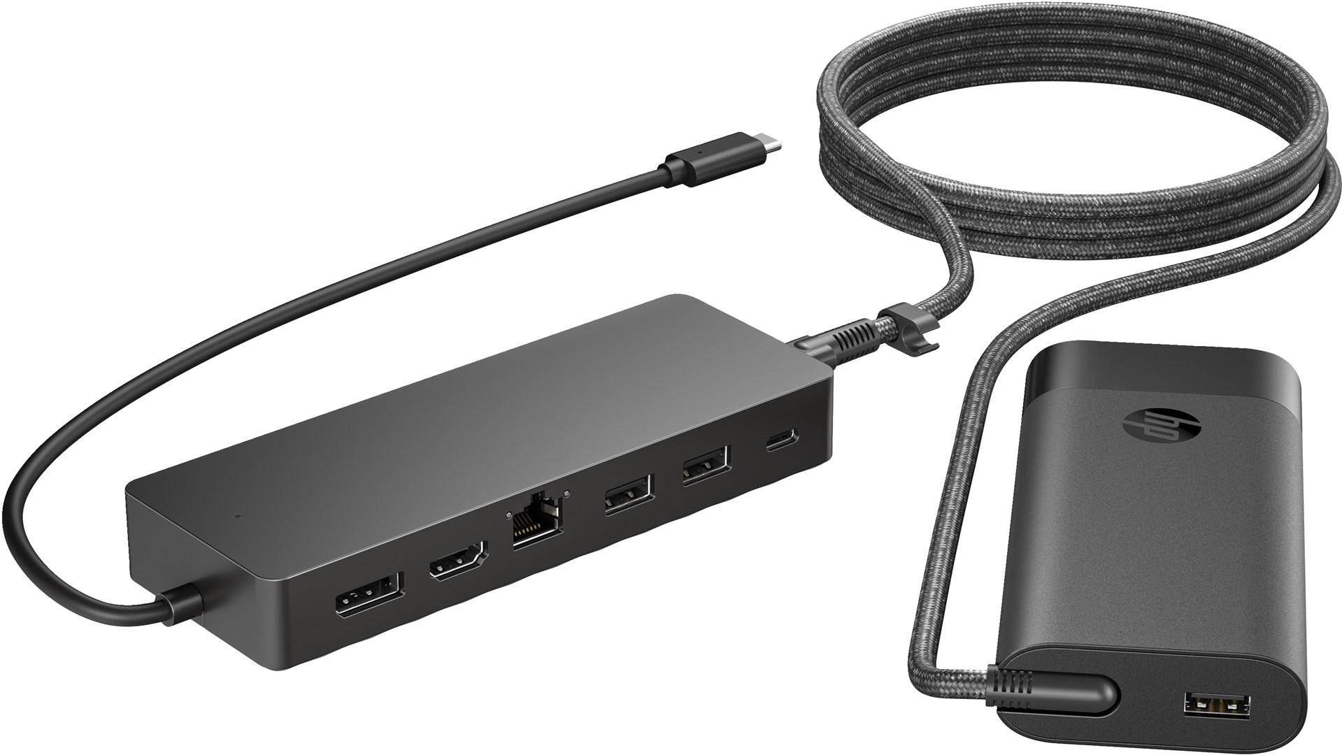 HP universal USB‑C multiport hub og laptopoplader