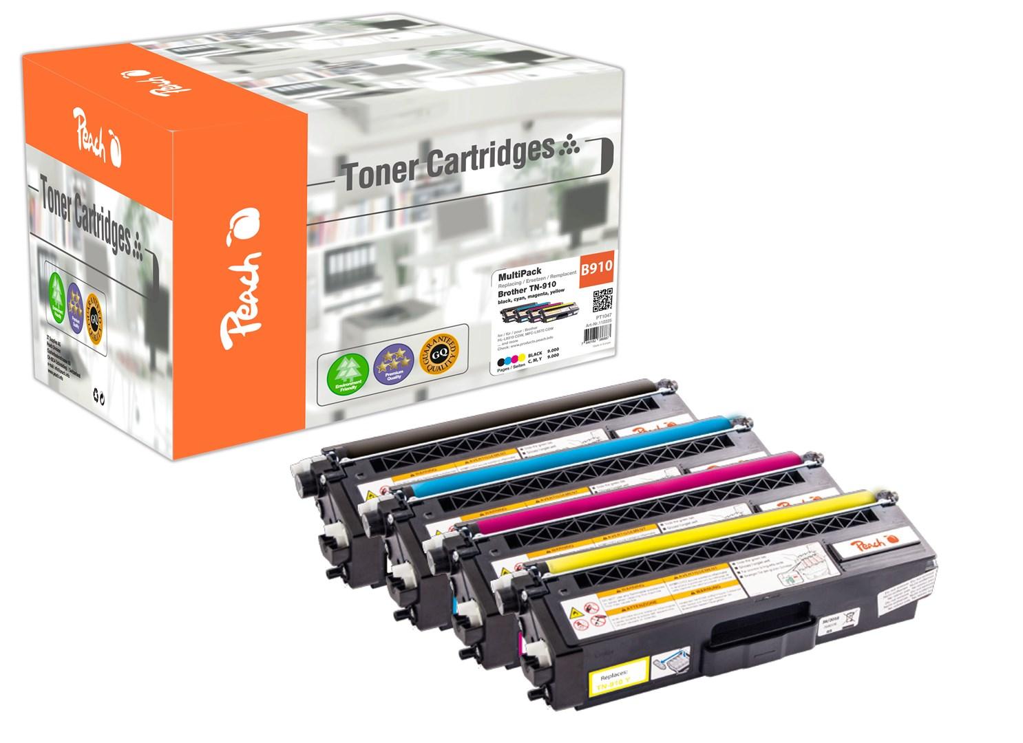Peach PT1047 tonerpatron – multipack 4 stk, kompatibel til Brother TN-910 (sort/cyan/magenta/gul) billede