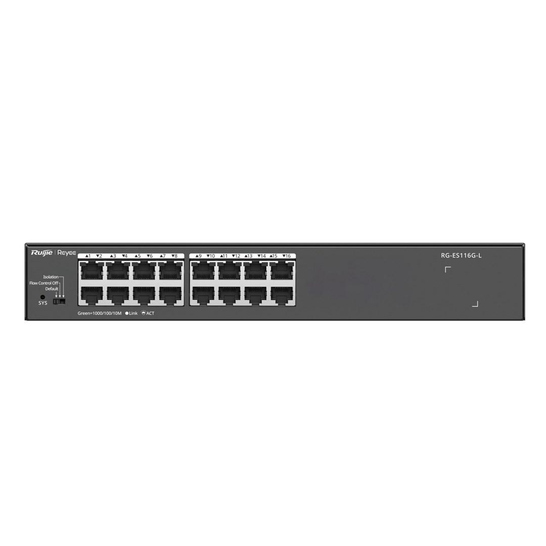 Ruijie RG-ES116G-L - 16‑ports unmanaged Gigabit switch (sort) billede