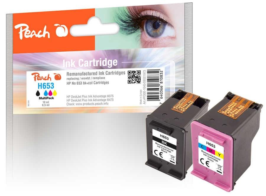 Peach H653 blækpatron multipakke – kompatibel, 2 stk (sort + cyan/magenta/gul) billede
