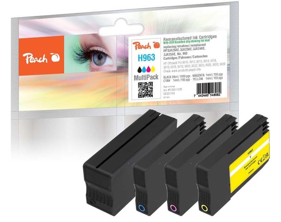 Peach H963 blækpatroner – multipack 4 stk, kompatibel til HP (sort, cyan, magenta, gul) billede