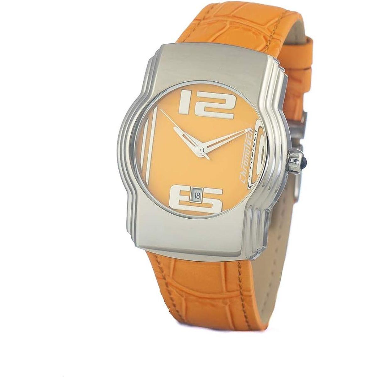 Chronotech CT7279M unisex armbåndsur - orange læderrem, sølv urkasse billede