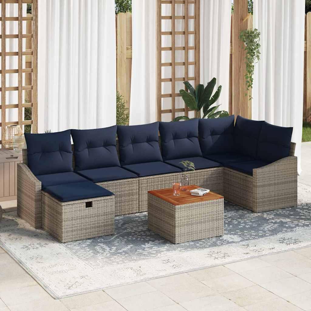 Havesofa Sæt med pude med opbevaring 8 stk Grå Poly rattan billede