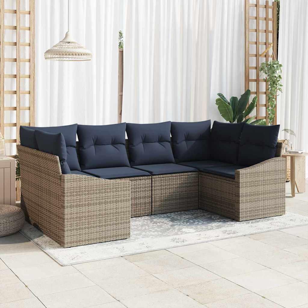 Havesofa Sæt med opbevaring 6 stk Grå og Marineblå polyrattan billede