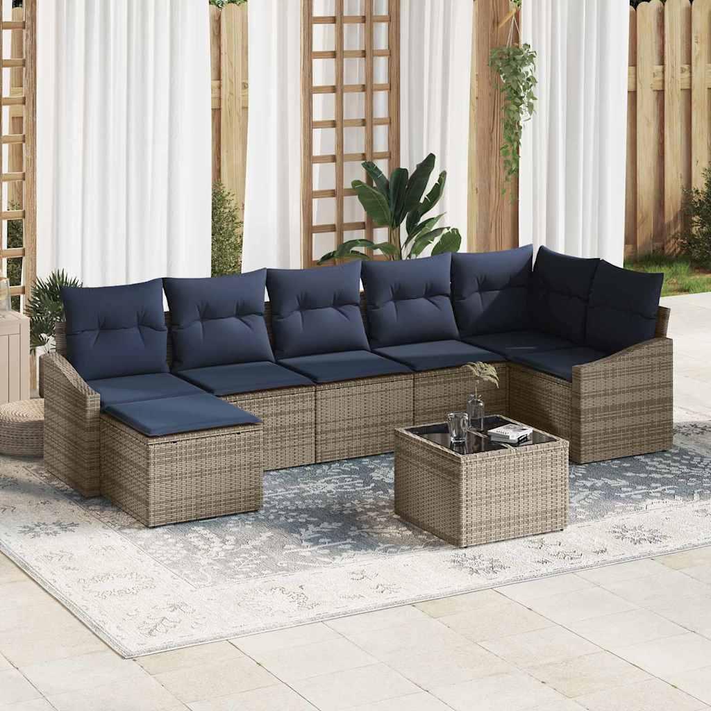Havesofa Sæt med pude Grå og Marineblå polyrattan billede