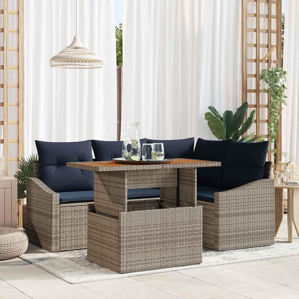 Havesofa Sæt med pude med opbevaring 5 stk Grå polyrattan billede