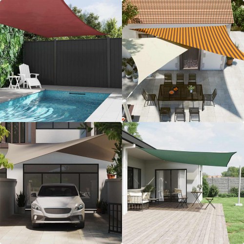 Solsejl 6 × 3 m - orange/brun stribet, 100% polyester oxford