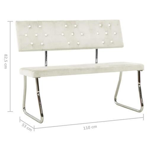 Bænk 110 cm fløjl cremehvid