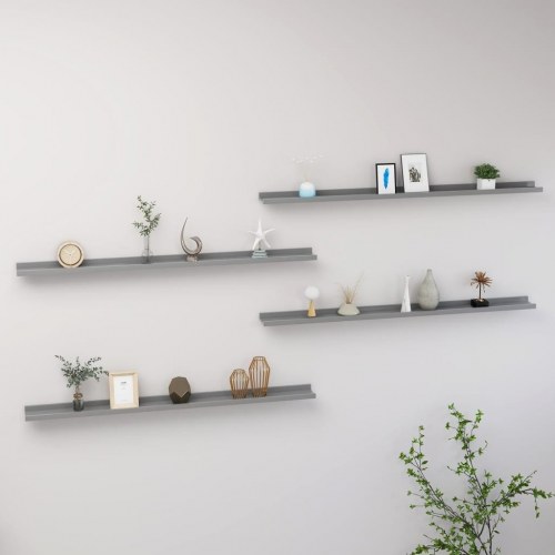 Væghylder 4 stk. - 115 × 9 × 3 cm - grå MDF