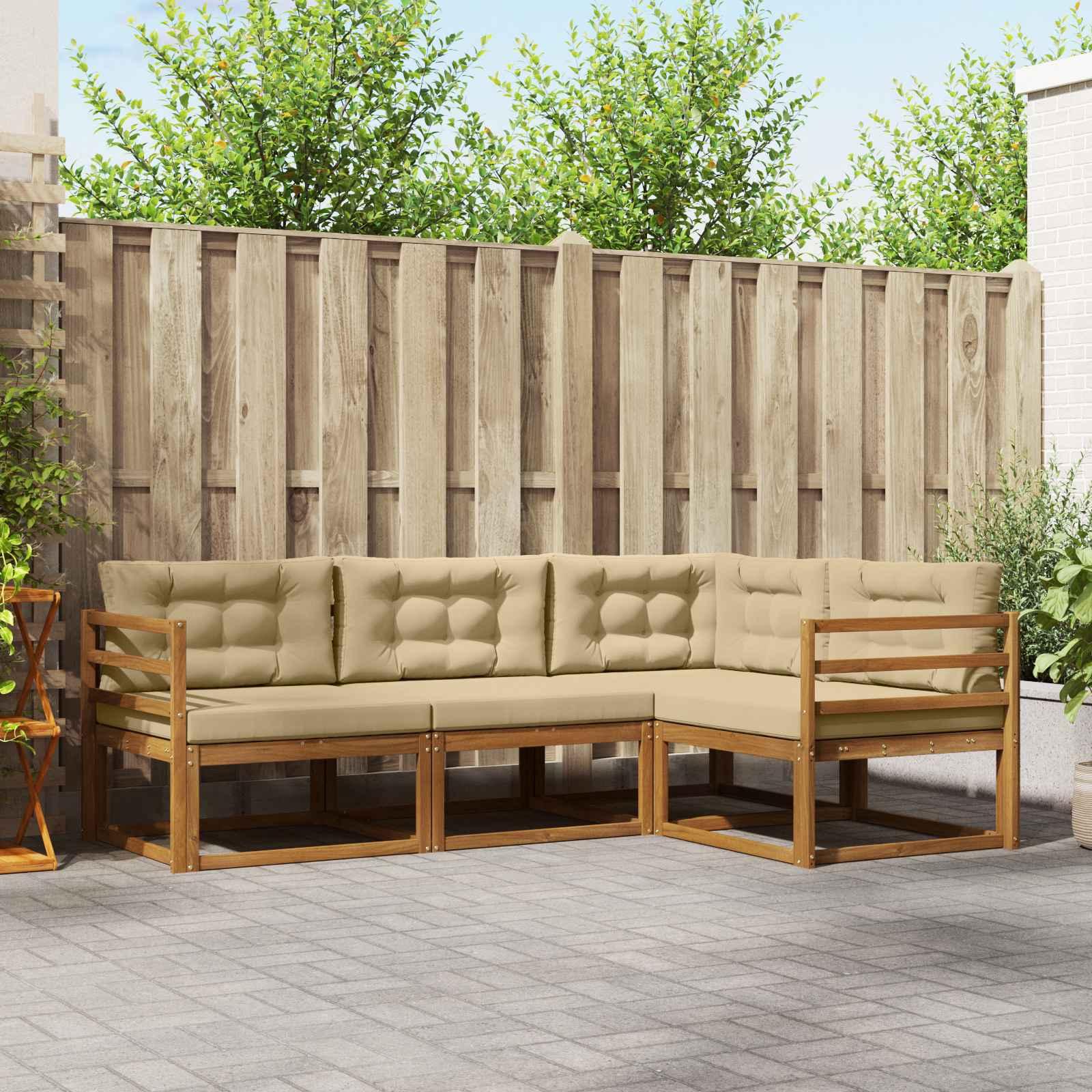 Udendørs sofagruppe med pude 4 stk Naturlig og Beige billede