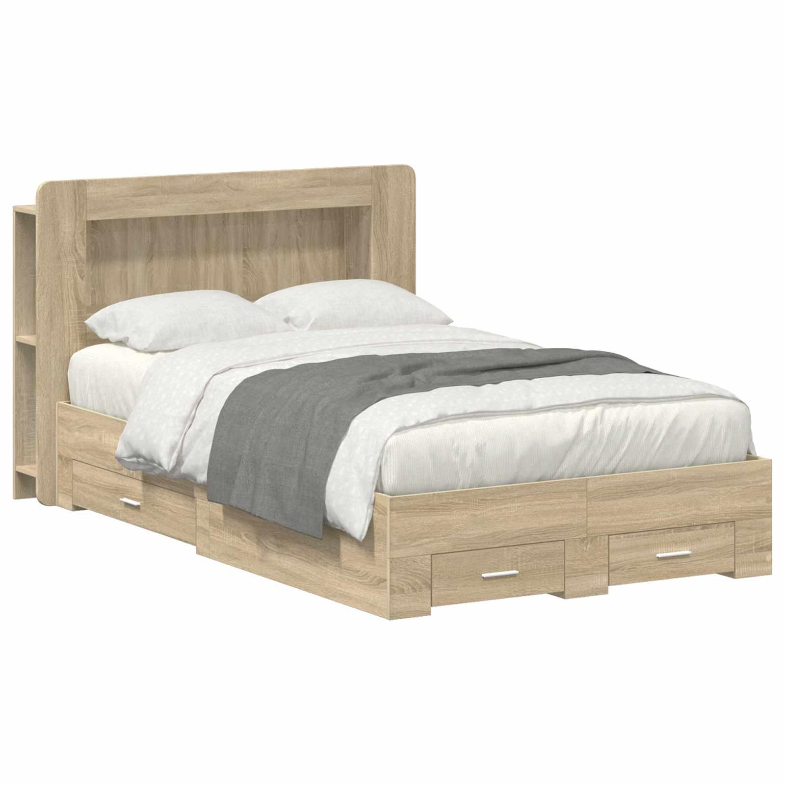 Sengestel med opbevaring Sonoma-eg 120 x 200 cm Konstrueret træ billede