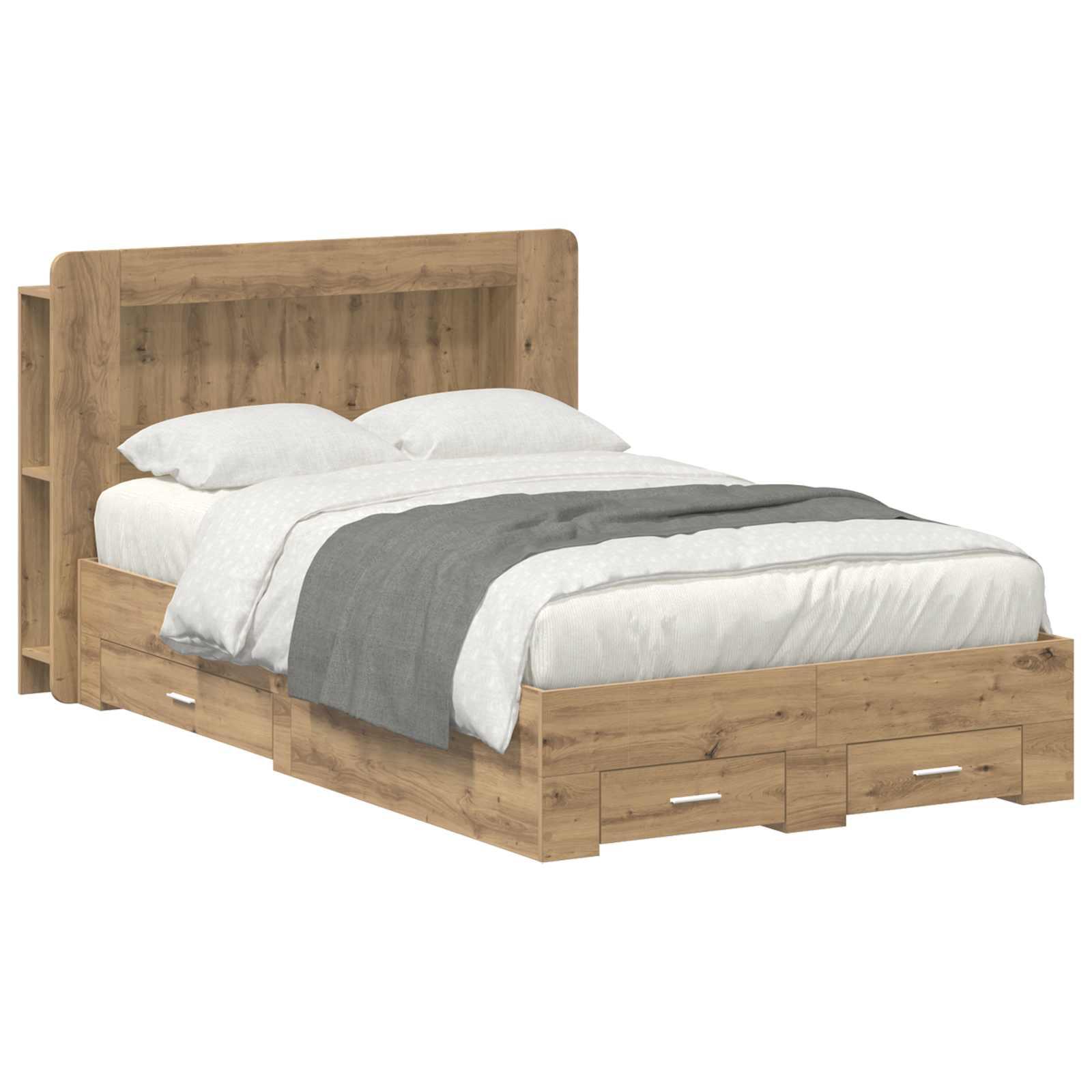Sengestel med opbevaring med skuffe Artisan-eg 120 x 190 cm billede