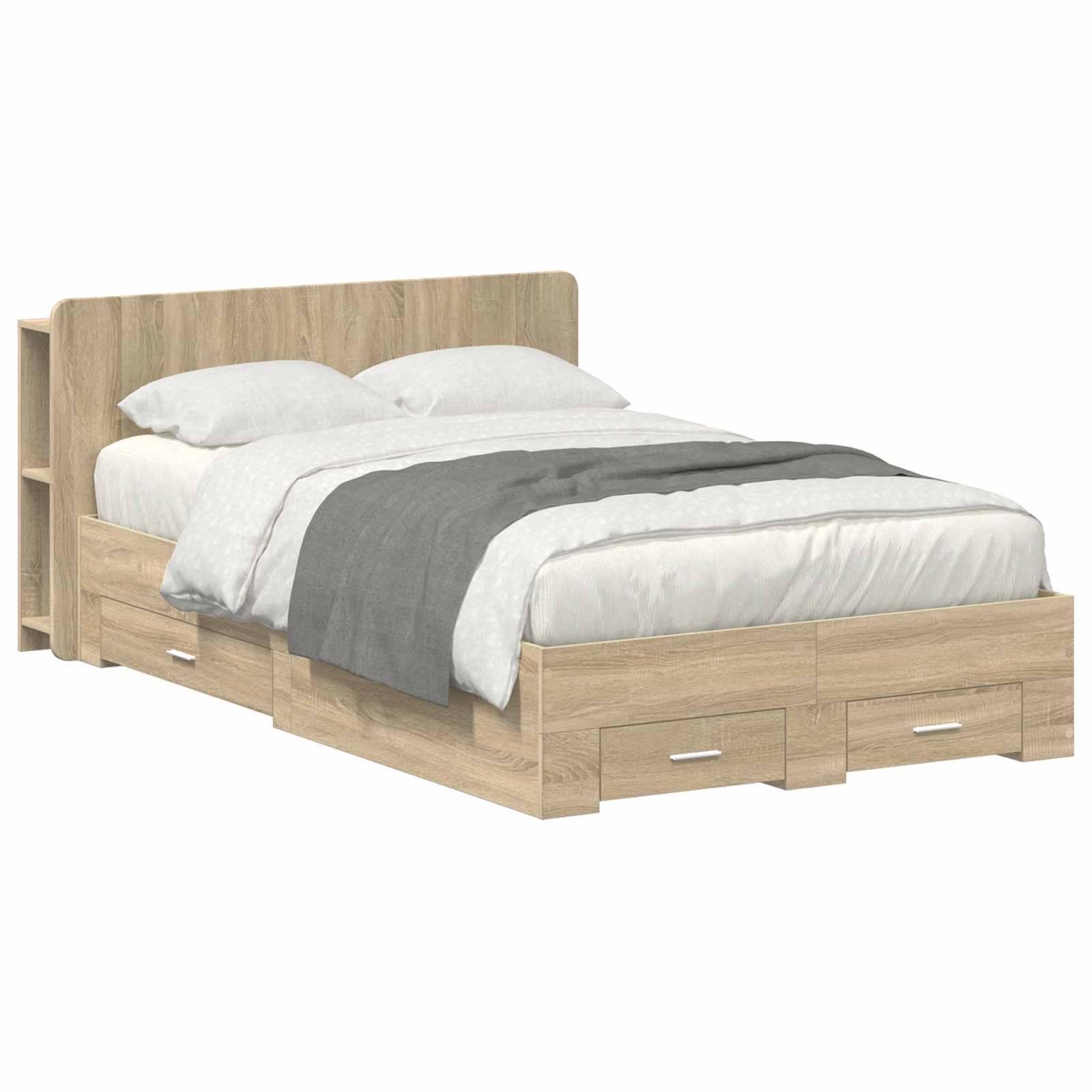 Sengestel med opbevaring Sonoma-eg 120 x 200 cm Konstrueret træ billede