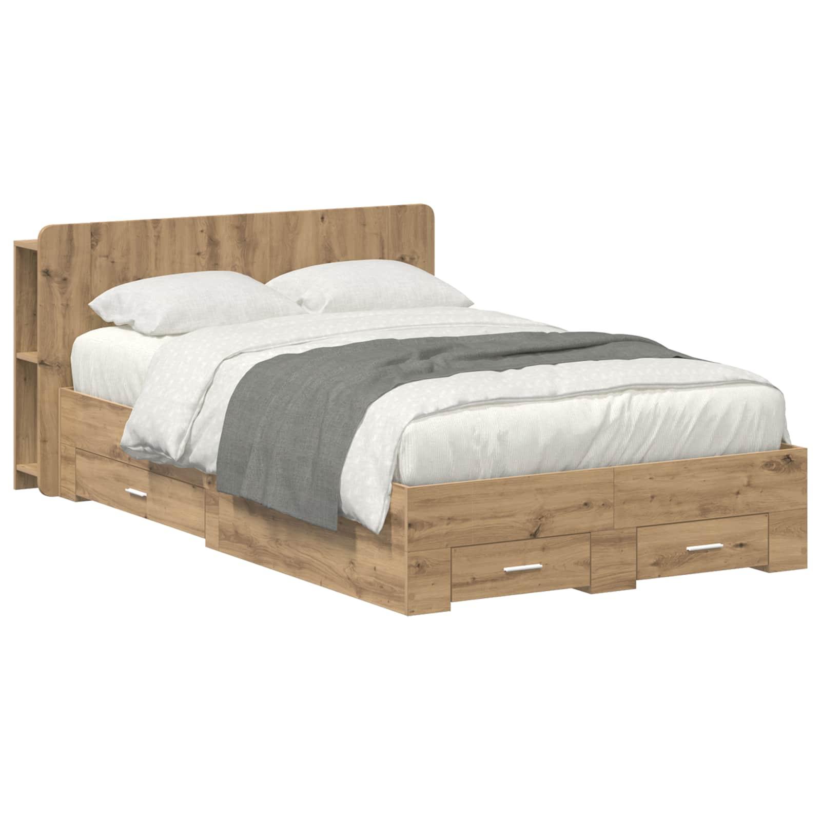 Sengestel med opbevaring med skuffe Artisan-eg 120 x 190 cm billede