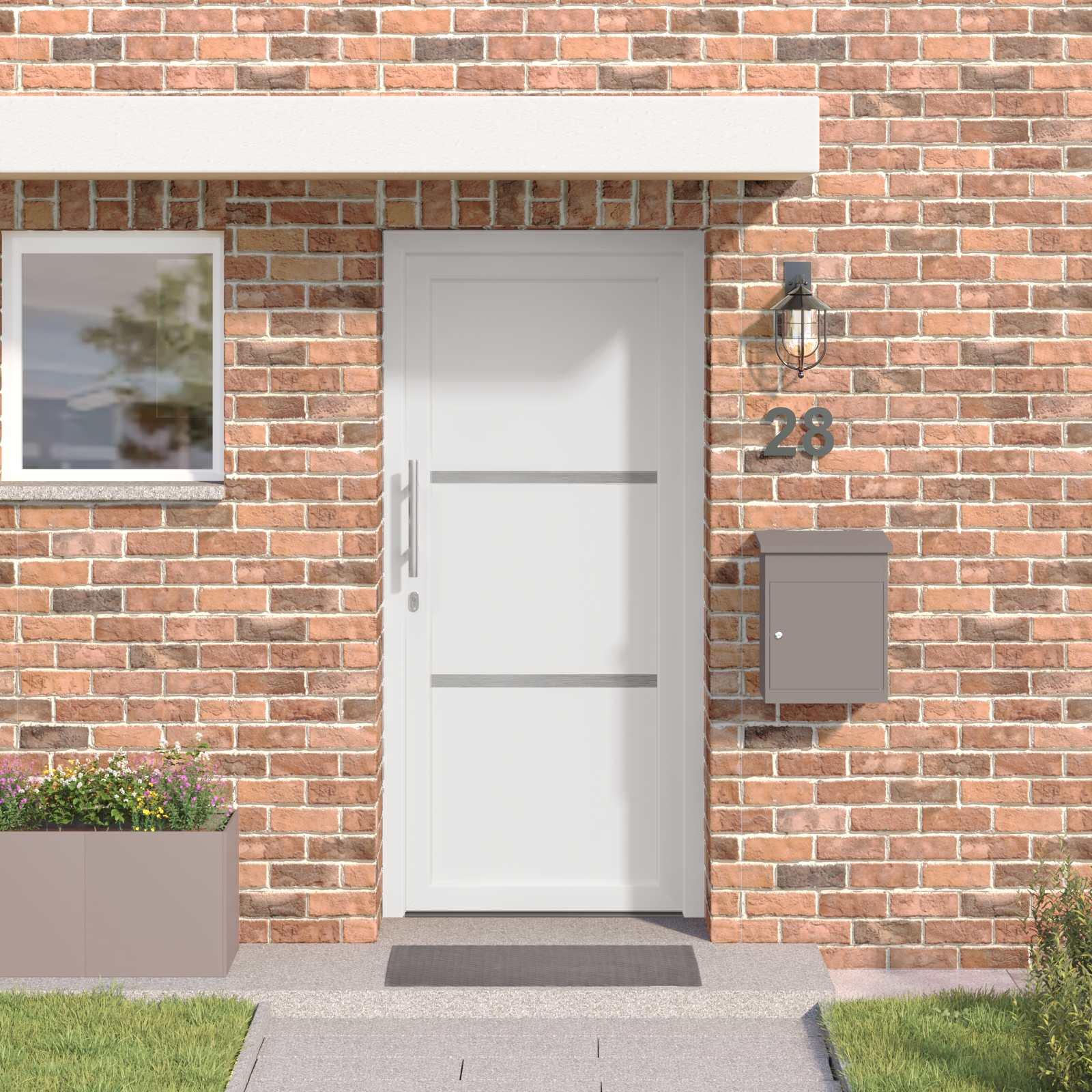 Hoveddør i hvid PVC - 88 × 200 cm, glat med glasindsatser billede