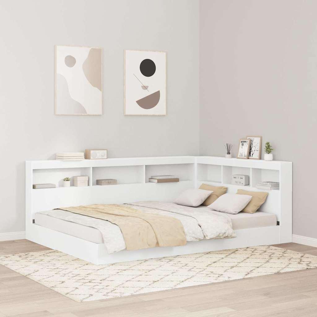 Bogreol seng med hylde 135 x 190 cm i hvid konstrueret træ