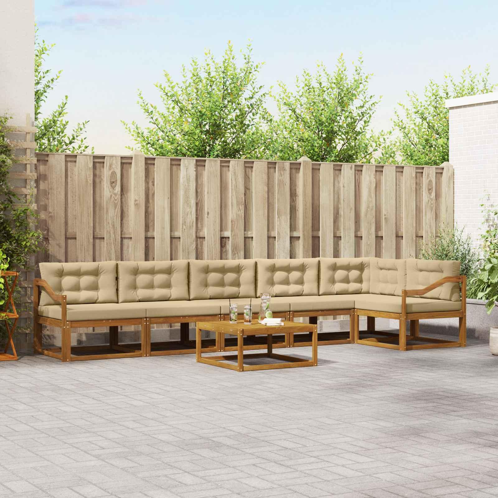 Udendørs sofagruppe med pude 7 stk Naturlig og Beige billede