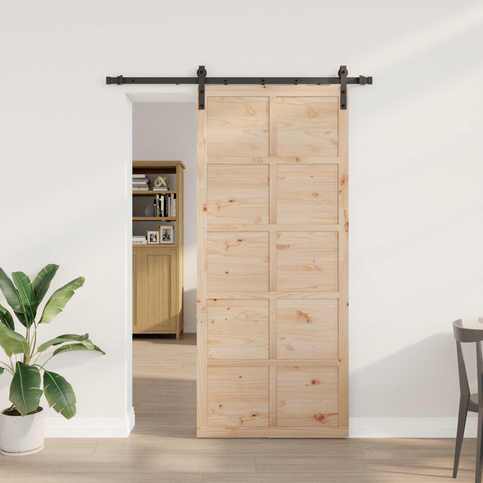 Skydedør i massivt fyrretræ - naturfarvet 80 × 208 cm billede