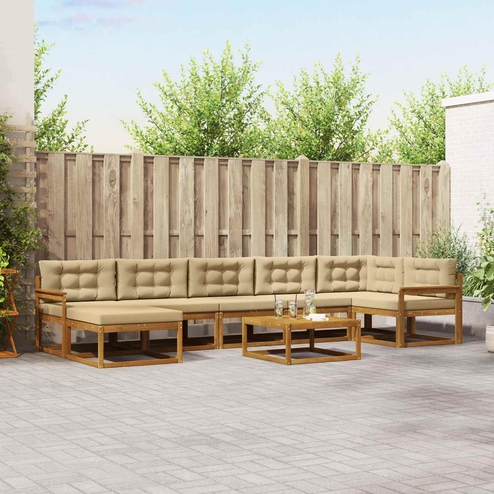 Udendørs sofagruppe med pude 8 stk Naturlig og Beige billede