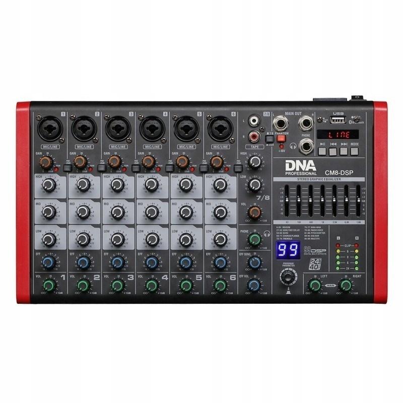 DNA PROFESSIONAL CM8-DSP lydmikser med USB, MP3, Bluetooth og phantom-strøm