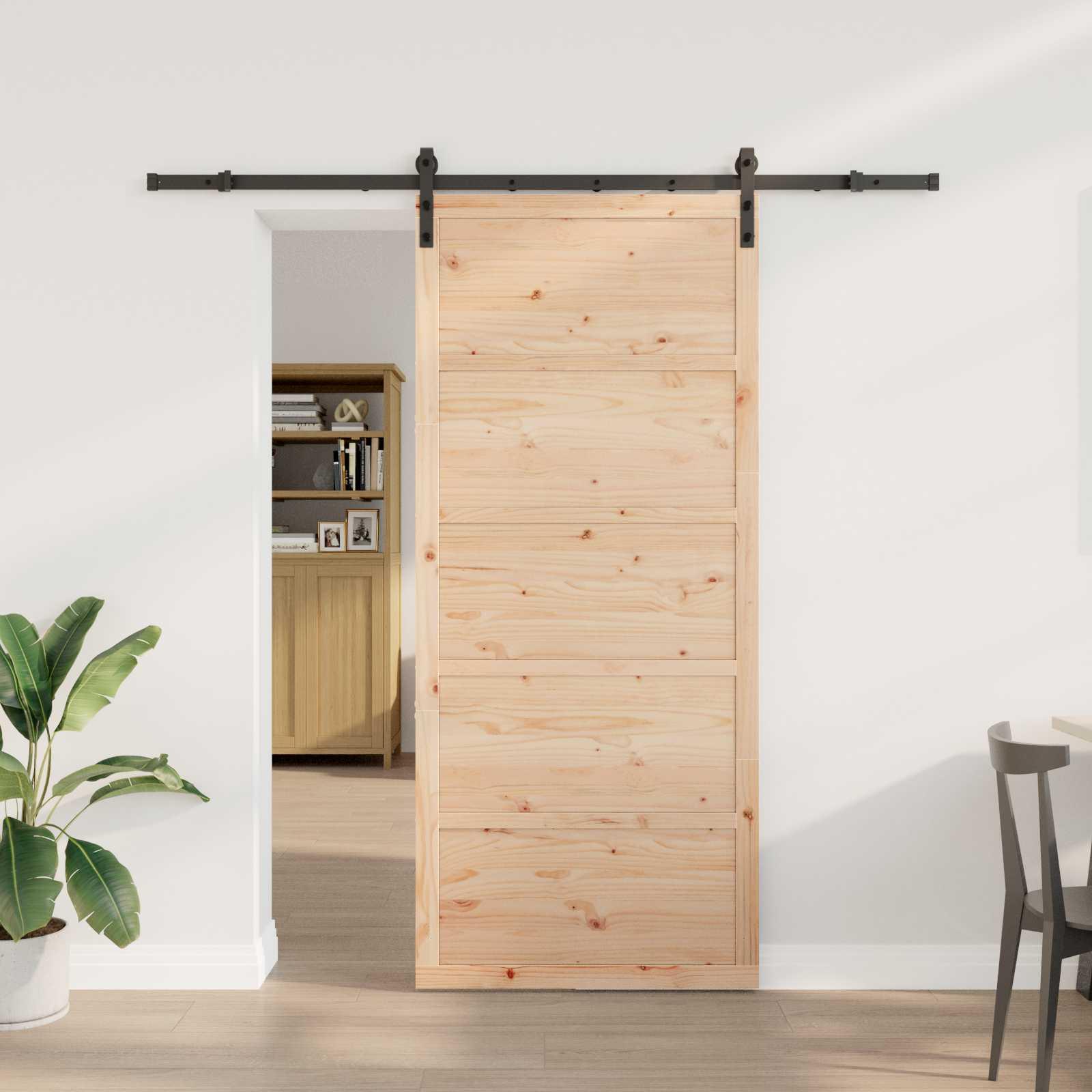 Skydedør i massivt fyrretræ - natur, 100 × 208 cm billede