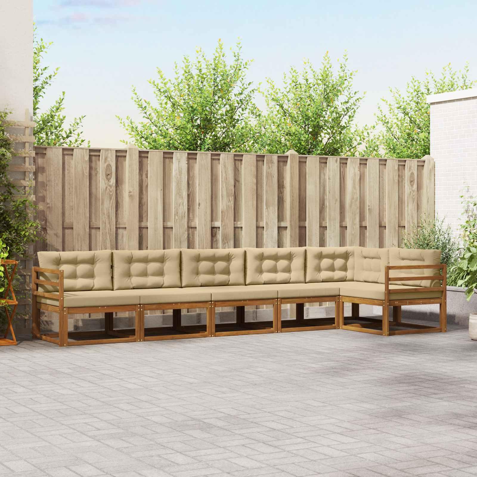 Udendørs sofagruppe med pude 6 stk Naturlig og Beige billede